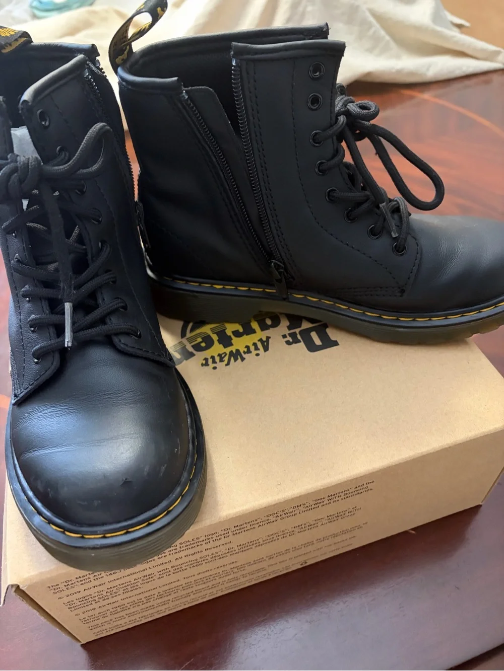 Kid’s Dr. Martens 1460 soft Black Leather Lace-Up Ankle Boots with Side Zipper